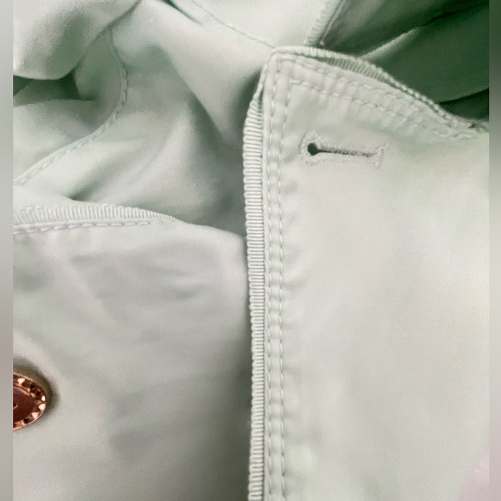 White House black market long sleeve double breasted ruffle, mint jacket. - Picture 16 of 16
